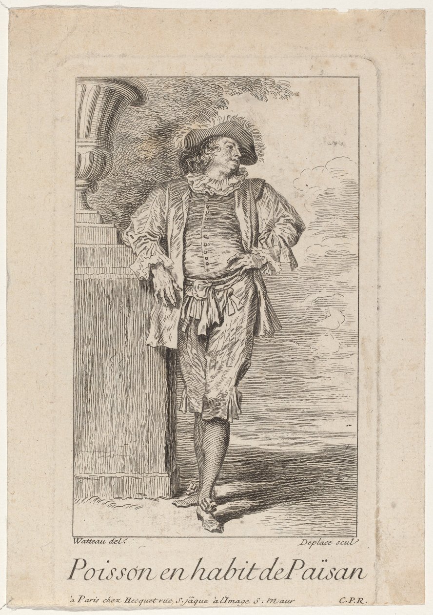 Fisk i Paisans klänning av Louis Deplaces after Antoine Watteau