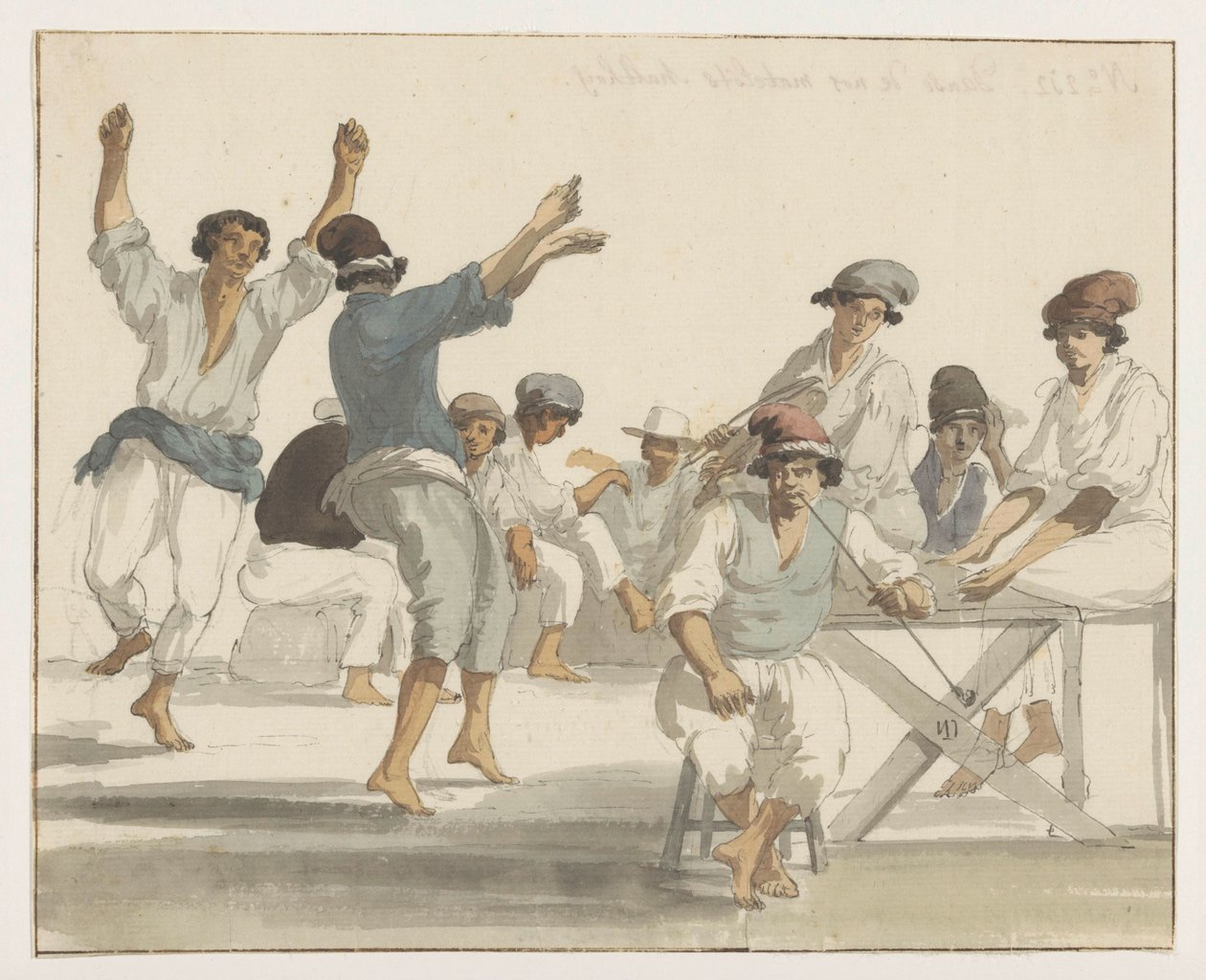 Dansende maltezer matrozen Dans av våra maltesiska sjömän (titel på objekt) Resor i Italien, Sicilien och Malta - 1778 (serietitel) av Louis Ducros