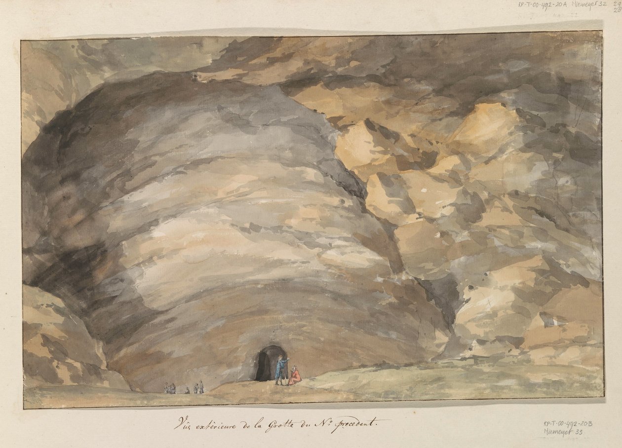 Exteriör van grot Santa Maria Capella Exteriör vy av grottan av föregående nr (titel på objekt) Resor i Italien, Sicilien och Malta - 1778 (serietitel) av Louis Ducros
