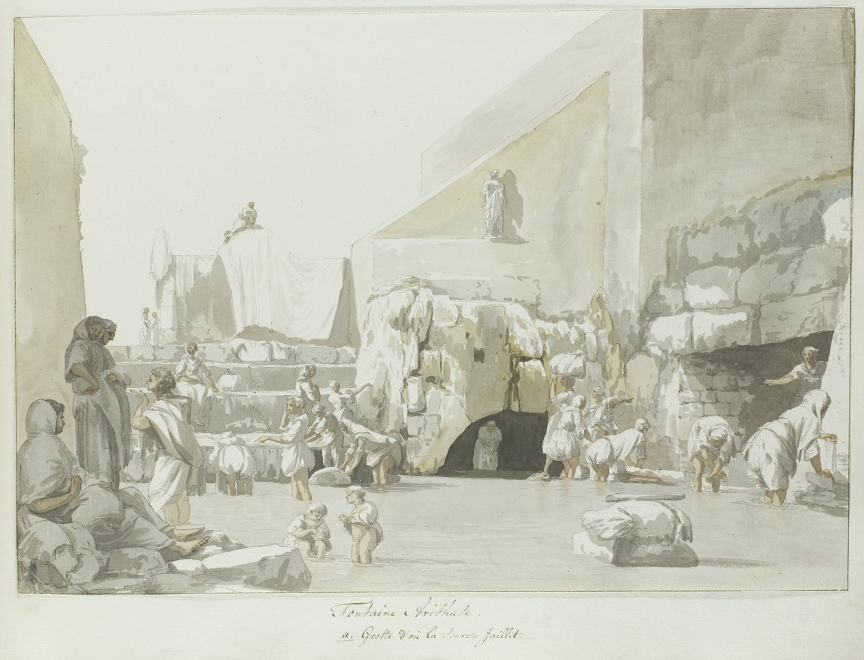 Fontein Arethuse mötte bron Arethuse Fountain (titel på objekt) Resor i Italien, Sicilien och Malta - 1778 (serietitel) av Louis Ducros