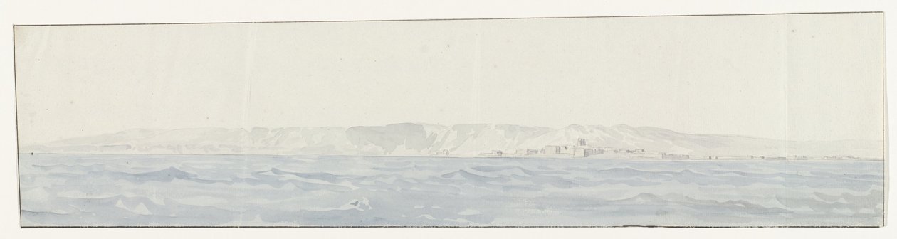 Gezicht på Crotone en de kust Utsikt över Crotone och kusten (titel på objekt) Resor i Italien, Sicilien och Malta - 1778 (serietitel) av Louis Ducros