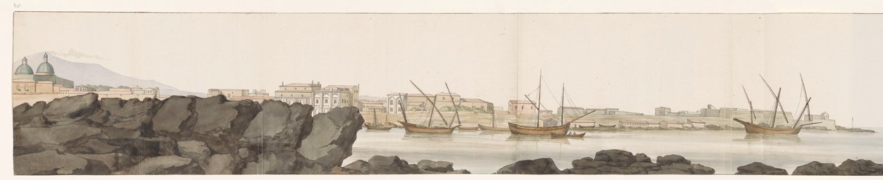 Utsikt över hamnen i Catania Vue du Port de Catane (titel på objekt) Voyage en Italy, och Sicile et à Malte - 1778 (serietitel) av Louis Ducros