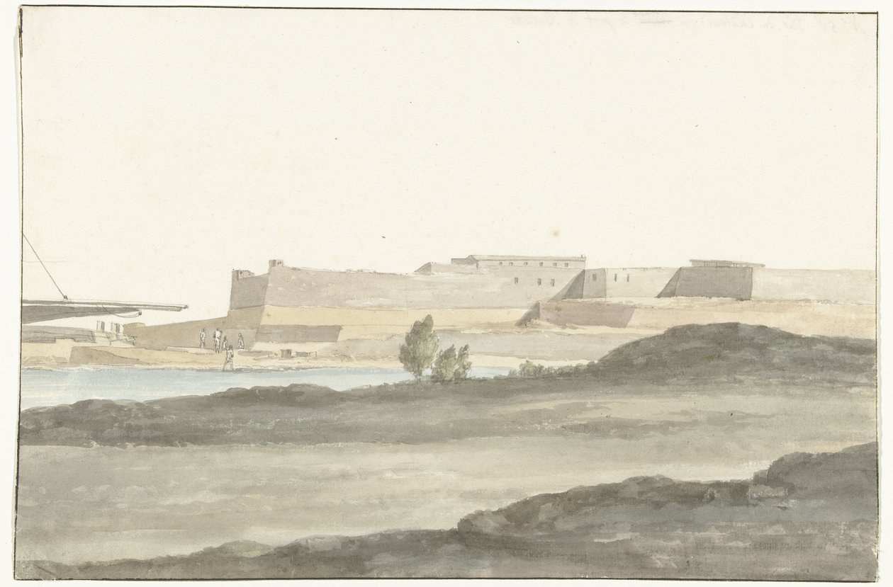 Utsikt över slottet i hamnen i Barletta Vue du Château, qui domine le port de Barletta (titel på objekt) Voyage en Italy, och Sicile et à Malte - 1778 (serietitel) av Louis Ducros