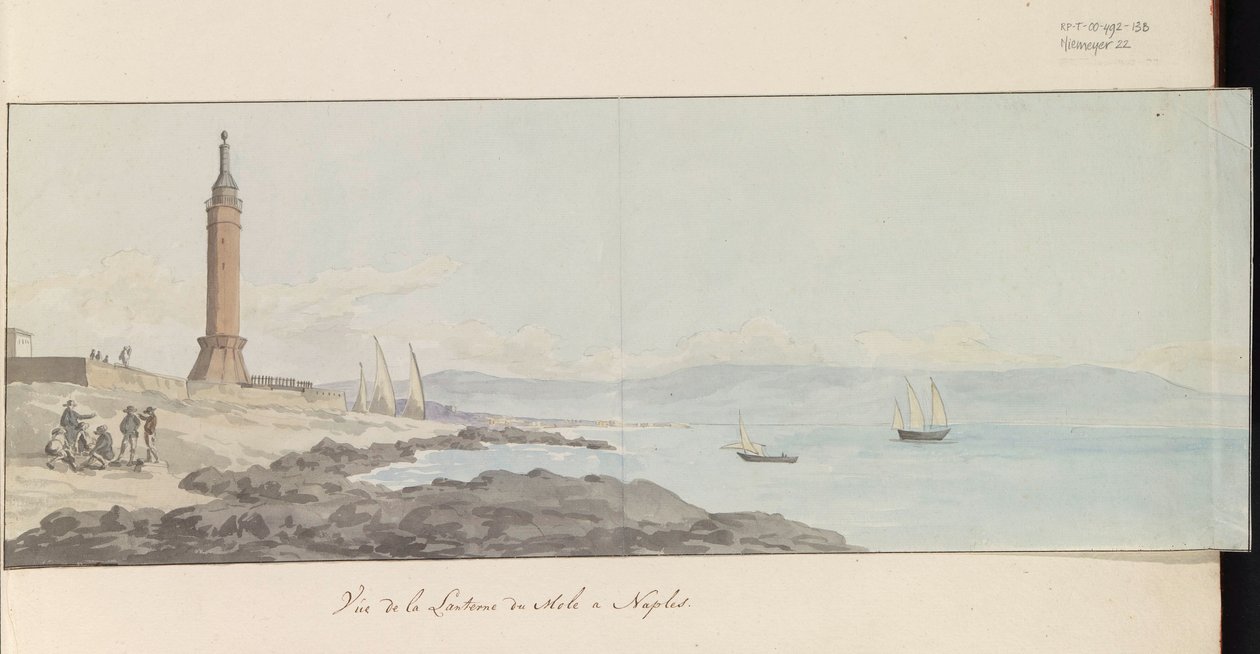 Utsikt över fyren vid hamnhuvudet i Neapel Vue de la Lanterne du Mole à Neapel (titel på objekt) Voyage en Italy, och Sicile et à Malte - 1778 (serietitel) av Louis Ducros