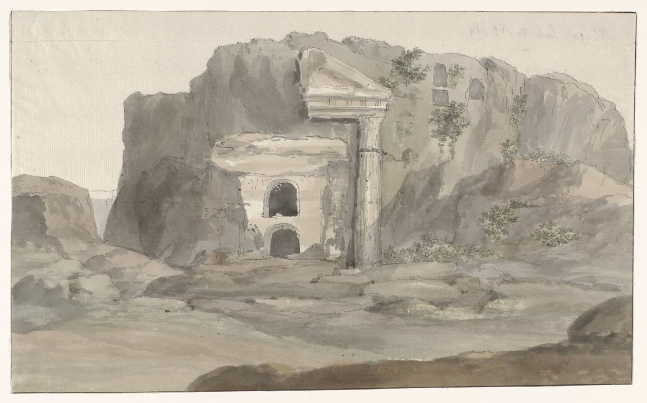Gravar med fasad i dorisk stil inhuggna i klippan nära Syrakusa Voyage en Italy, och Sicile et à Malte - 1778 (serietitel) av Louis Ducros