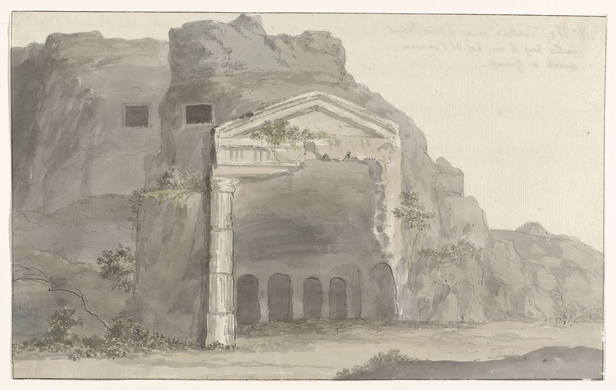 Gravar med en fasad i dorisk stil inhuggen i klippan nära Syrakusa Voyage en Italy, och Sicile et à Malte - 1778 (serietitel) av Louis Ducros
