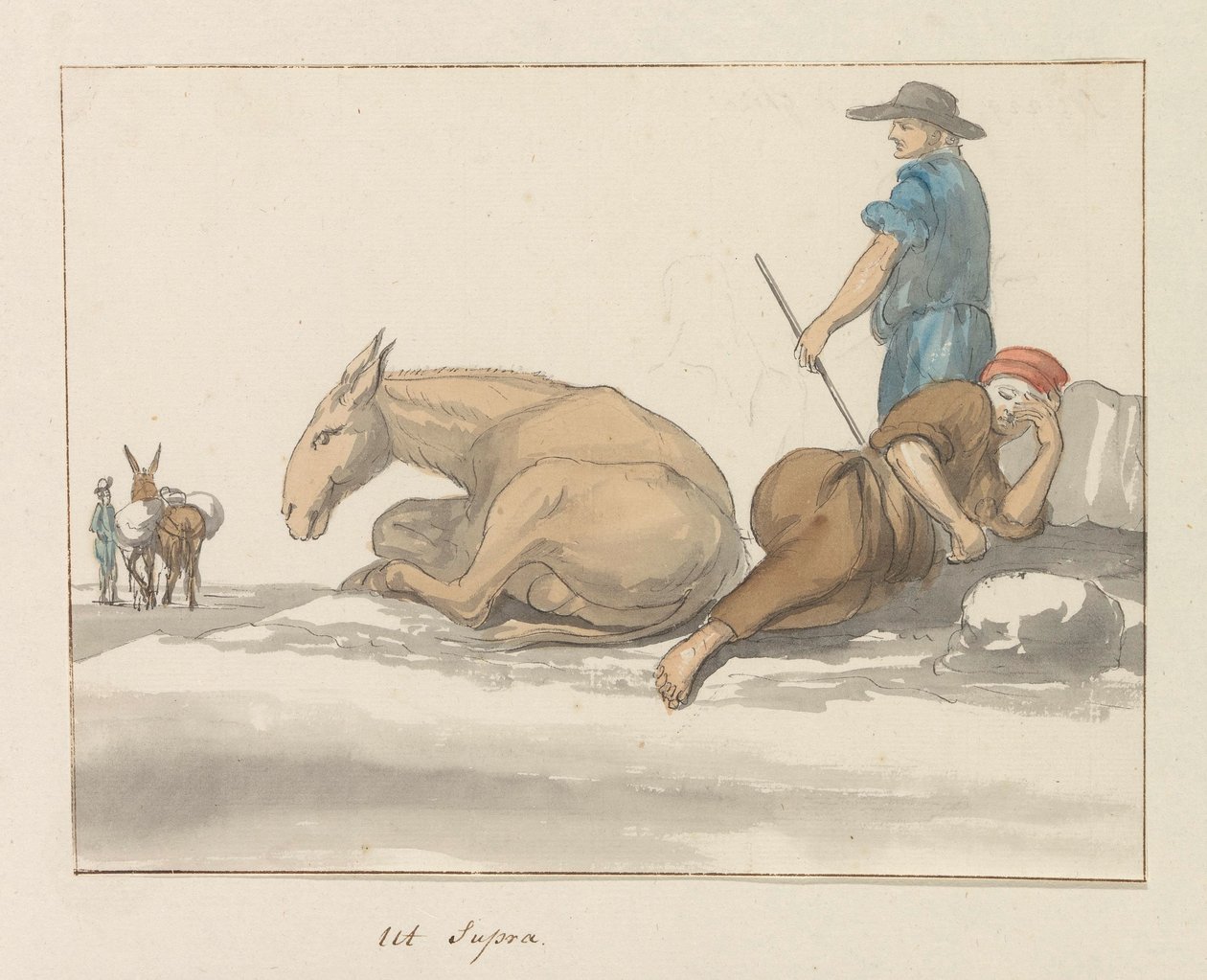 Traditionella dräkter på ön Gozo Costume de Ghozo (titel på objekt) Voyage en Italy, och Sicile et à Malte - 1778 (serietitel) av Louis Ducros