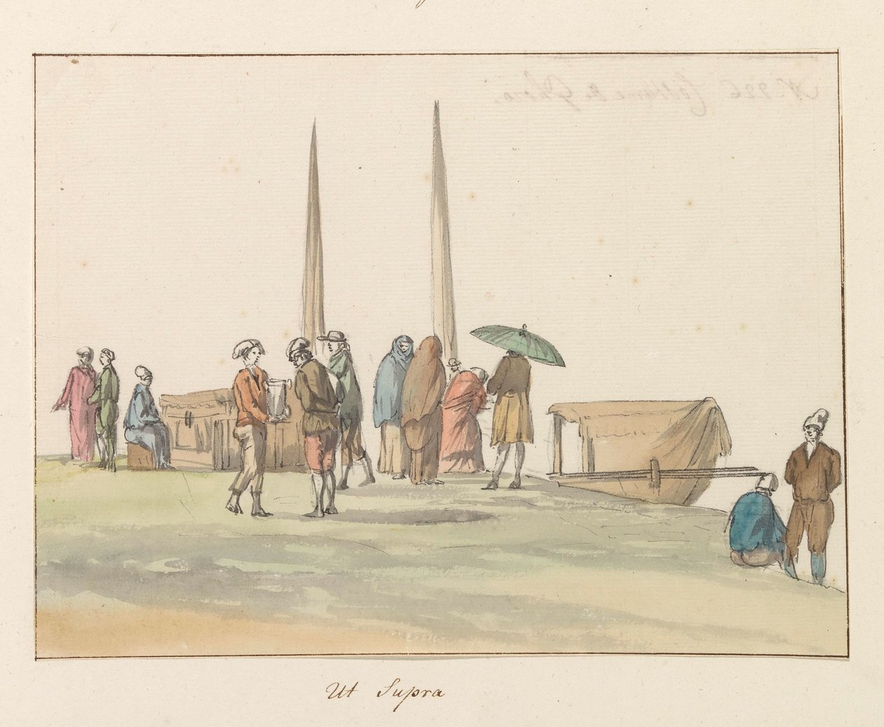 Traditionella dräkter på ön Gozo Costume de Ghozo (titel på objekt) Voyage en Italy, en Sicile et à Malte - 1778 (serietitel) av Louis Ducros