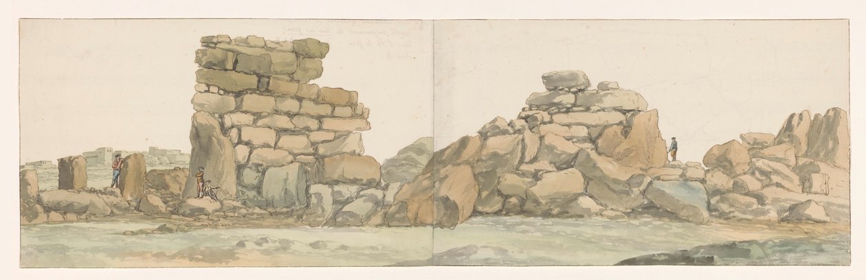 Monument av Feniciërs i Cartagen på eiland Gozo Feniciskt eller karthagiskt monument, vanligtvis kallat Jättarnas torn, på ön Ghozo (titel på objektet) Resor i Italien, Sicilien och Malta - 1778 (serietitel) av Louis Ducros