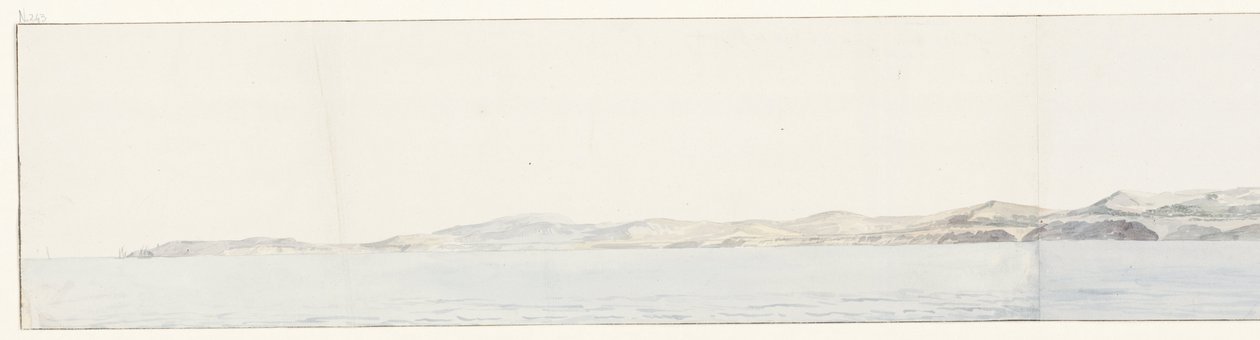 Panorama sätter Agrigento i kusten Avlägsen utsikt över staden Girgenti och kusten (titel på objektet) Resor i Italien, Sicilien och Malta - 1778 (serietitel) av Louis Ducros