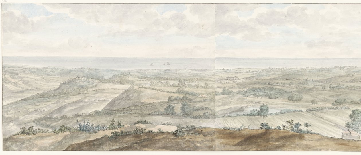 Panorama från Collis Minervalis Allmän vy tagen från toppen av Collis Minervalis (titel på objekt) Resor i Italien, Sicilien och Malta - 1778 (serietitel) av Louis Ducros