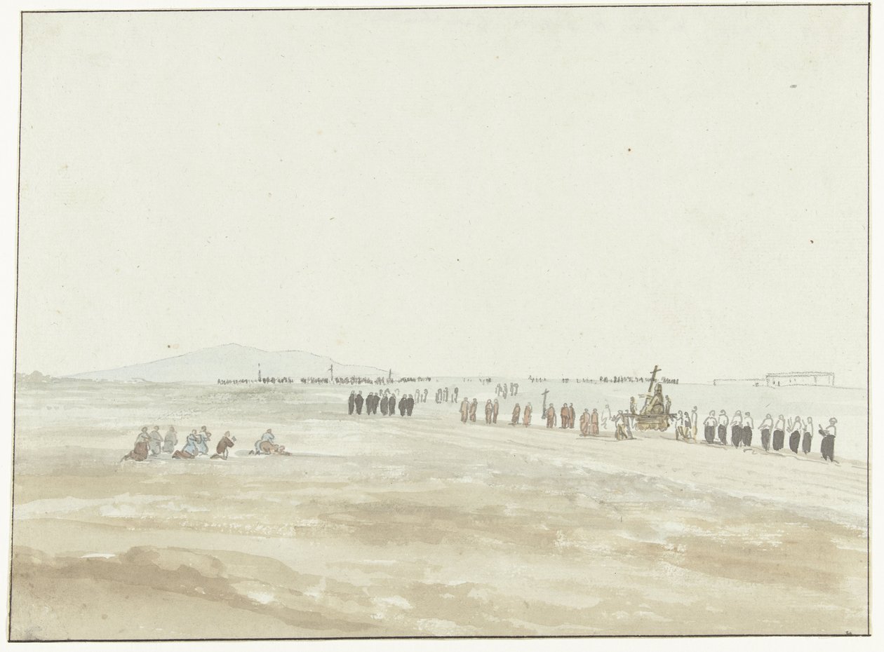 Processie i omgivningen av Cerignola Procession som lämnar Cerignola (titel på objekt) Resor i Italien, Sicilien och Malta - 1778 (serietitel) av Louis Ducros