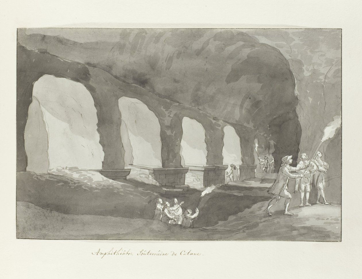 Underground van het amfitheater van Catanië Amfiteatern i Catania (titel på objekt) Resor i Italien, Sicilien och Malta - 1778 (serietitel) av Louis Ducros