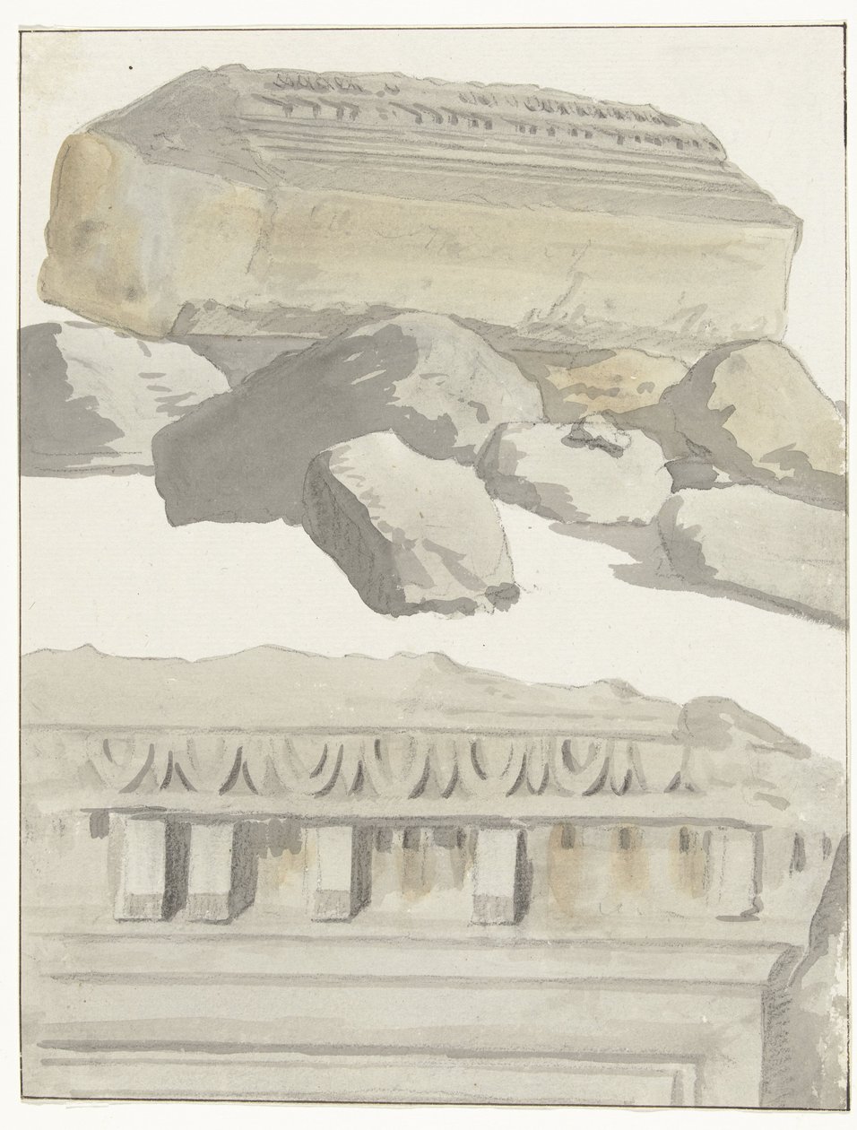 Två stycken av en architraaf från det antika templet i den gamla staden Manduria Vy över ett rum av architraven av det antika templet i den antika staden Manduria Resor i Italien, Sicilien och Malta - 1778 (serietitel) av Louis Ducros