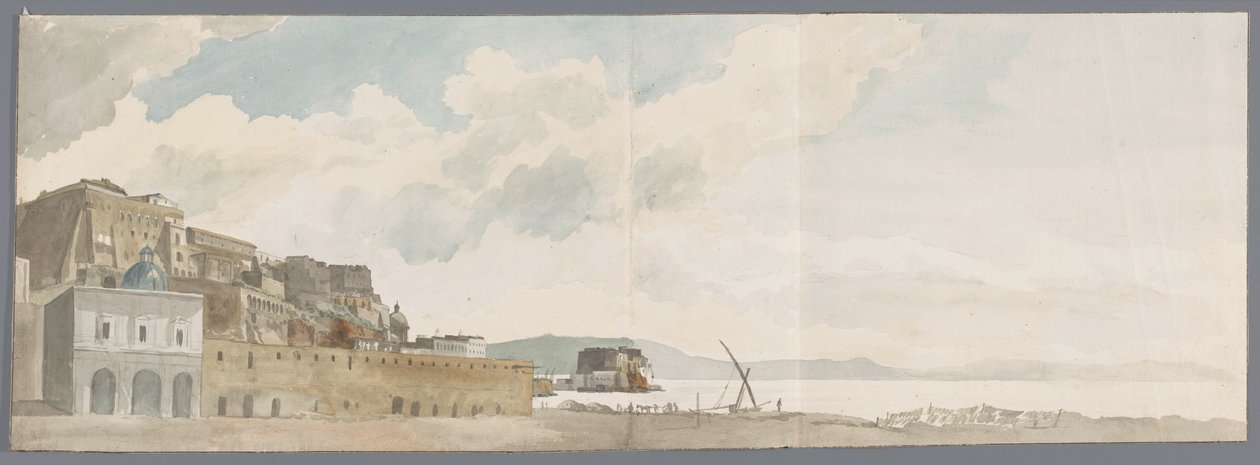 Utsikt från balkongen från herberget i Neapel med andra Castel dell