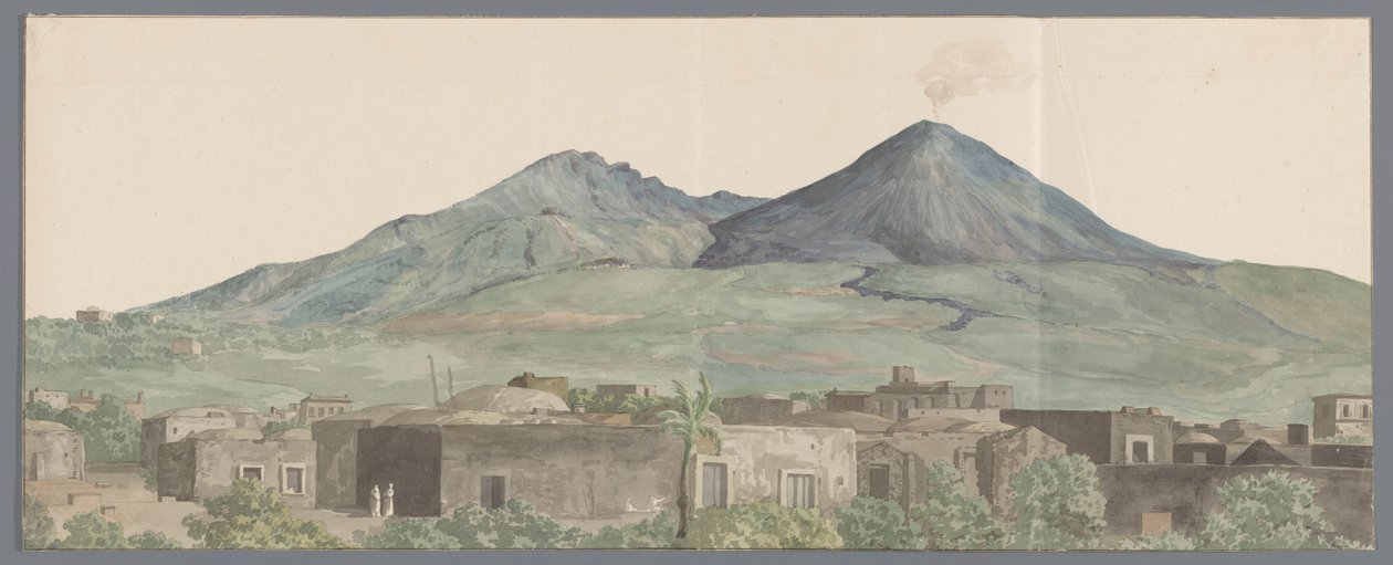 Vesuvius såg från Portici med lavastromen från 1777, 1771 och 1731 Vesuvius sett från Portici med lavorna 1777, 1771, 1731 (titel på objektet) Resor i Italien, Sicilien och Malta - 1778 (serietitel) av Louis Ducros