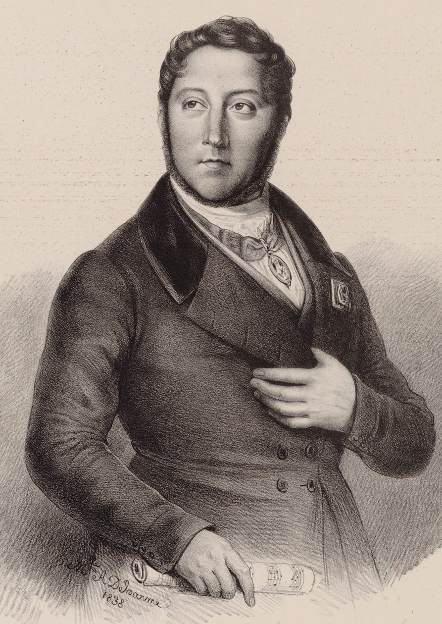 Porträtt av kompositören Gioachino Antonio Rossini 1792-1868, 1838. av Louis Dupré