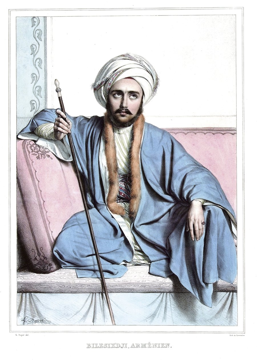 Bilesikdji, armeniska. i "" Resan till Aten och Konstantinopel, eller samling av grekiska och osmanska porträtt, vyer och kostymer, målade på platser i naturen, litografier och färger av Louis Dupre (1789-1837), Davids elev.1825. av Louis Dupré