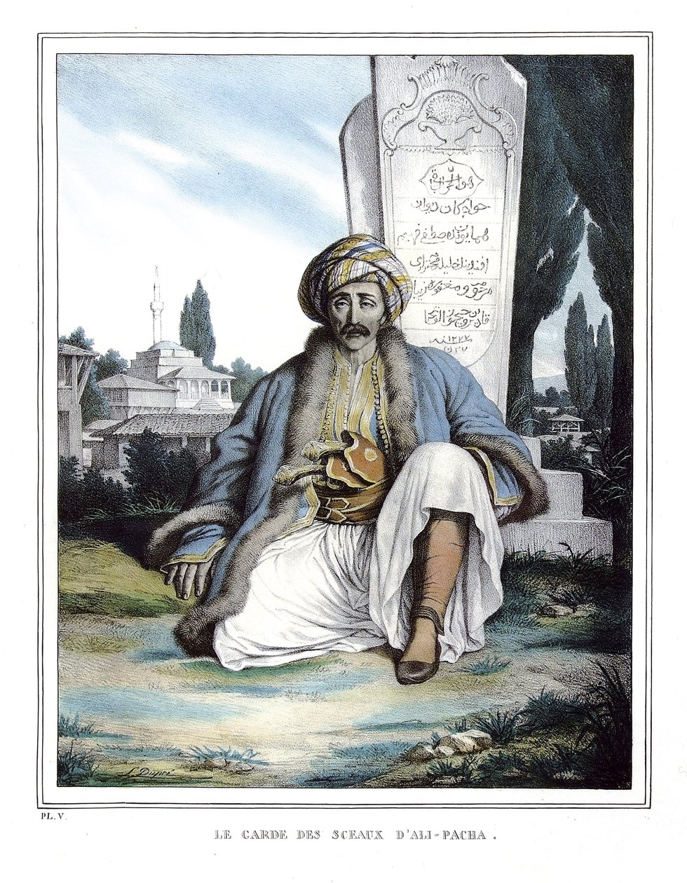 The Guardian of the Seals of Ali Pasha de Janina (1741-1822), i "" Voyage a Athenes and a Constantinople, eller samling av grekiska och ottomanska porträtt, vyer och kostymer, målade på naturplatser, litografier och färger av Louis Dupre (1789-1837) pu av Louis Dupré