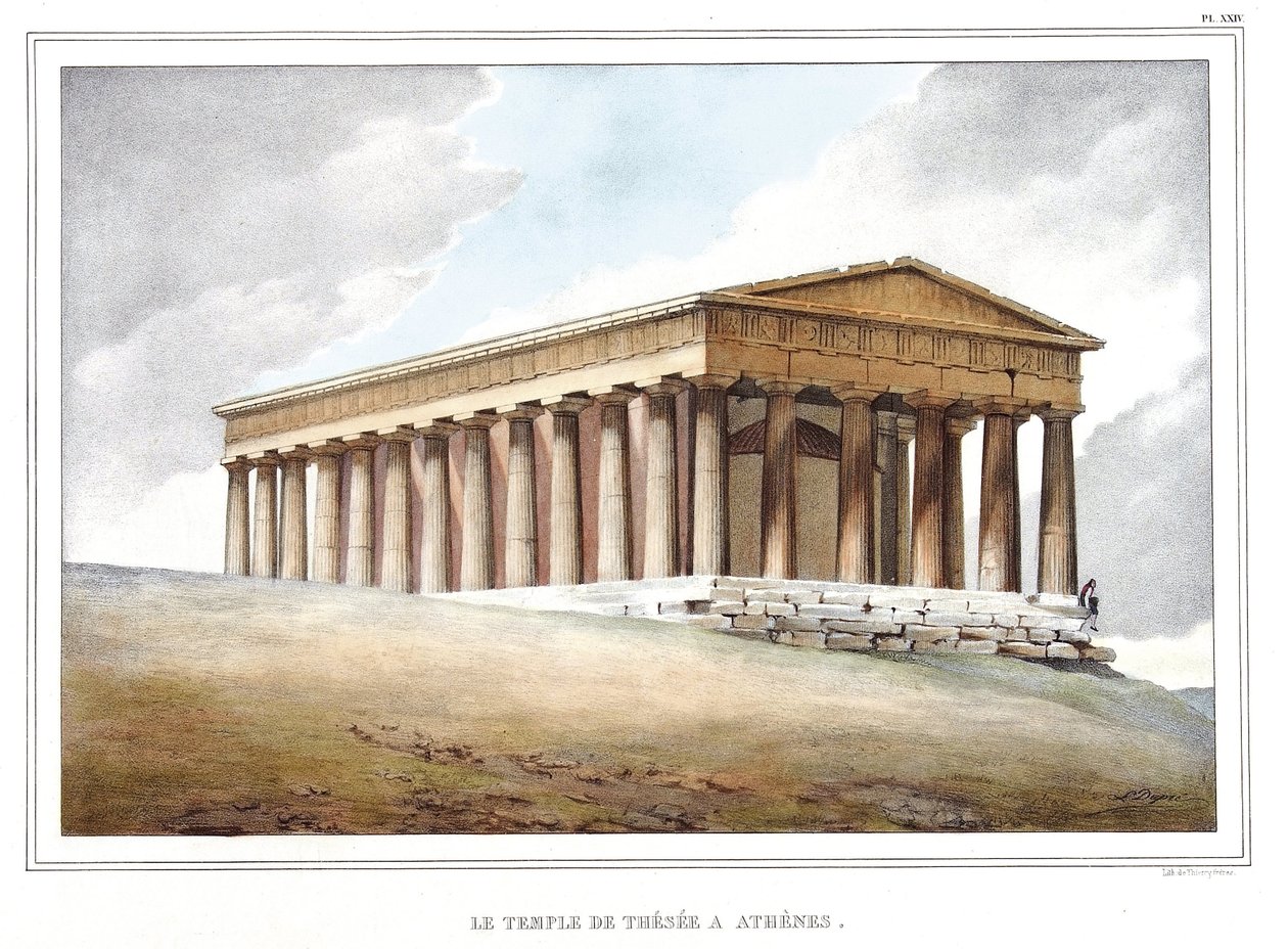 Templet Thesee a Athenes. i "" Resan till Aten och Konstantinopel, eller samling av grekiska och osmanska porträtt, vyer och kostymer, målade på platser i naturen, litografier och färger av Louis Dupre (1789-1837), Davids elev.1825. av Louis Dupré