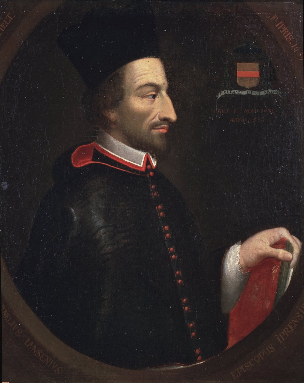 Porträtt av Cornelius Jansen, kallad Jansenius, biskop av Ypres (olja på duk av Louis Dutielt