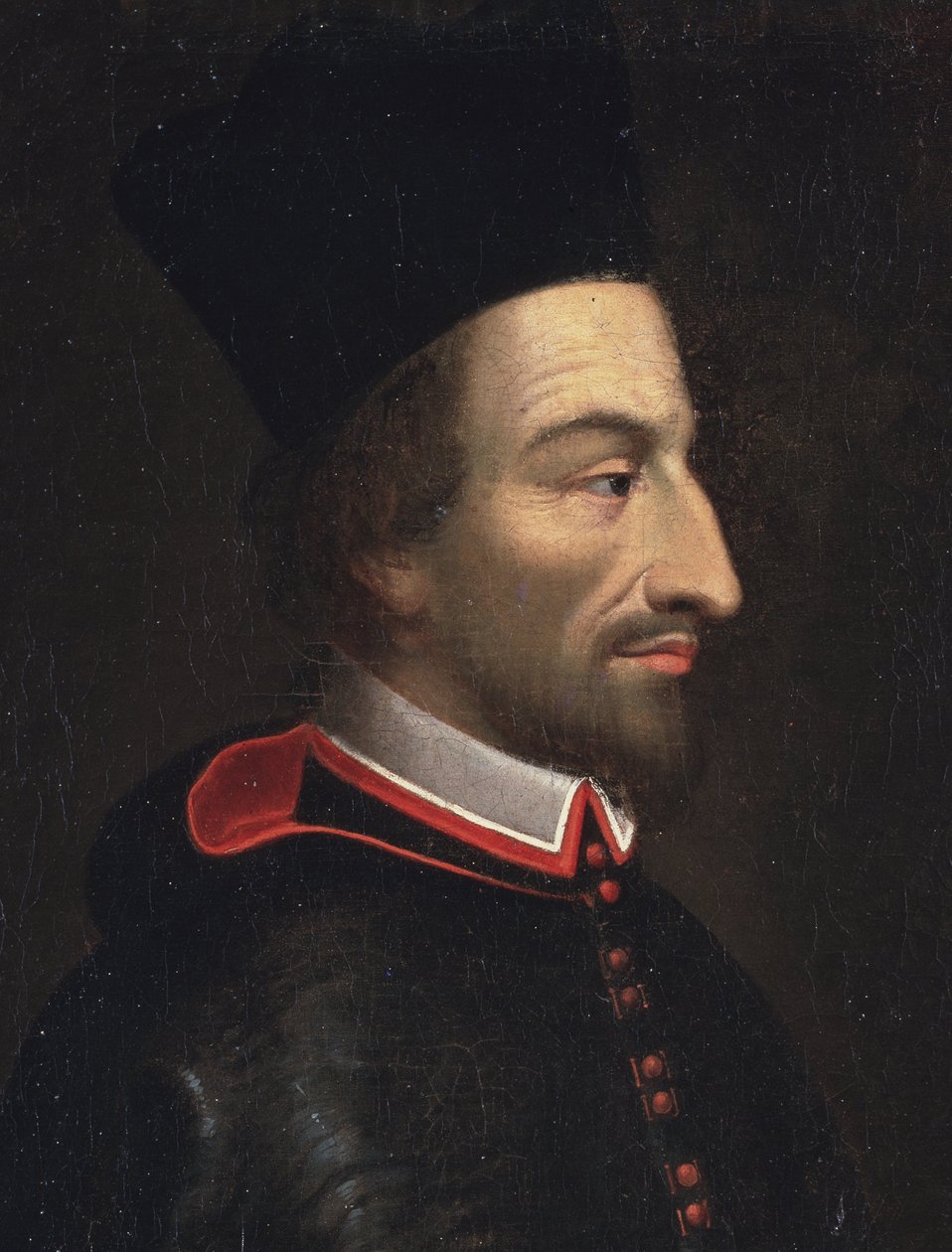 Porträtt av Cornelius Jansen, kallad Jansenius, biskop av Ypres, detalj (olja på duk av Louis Dutielt