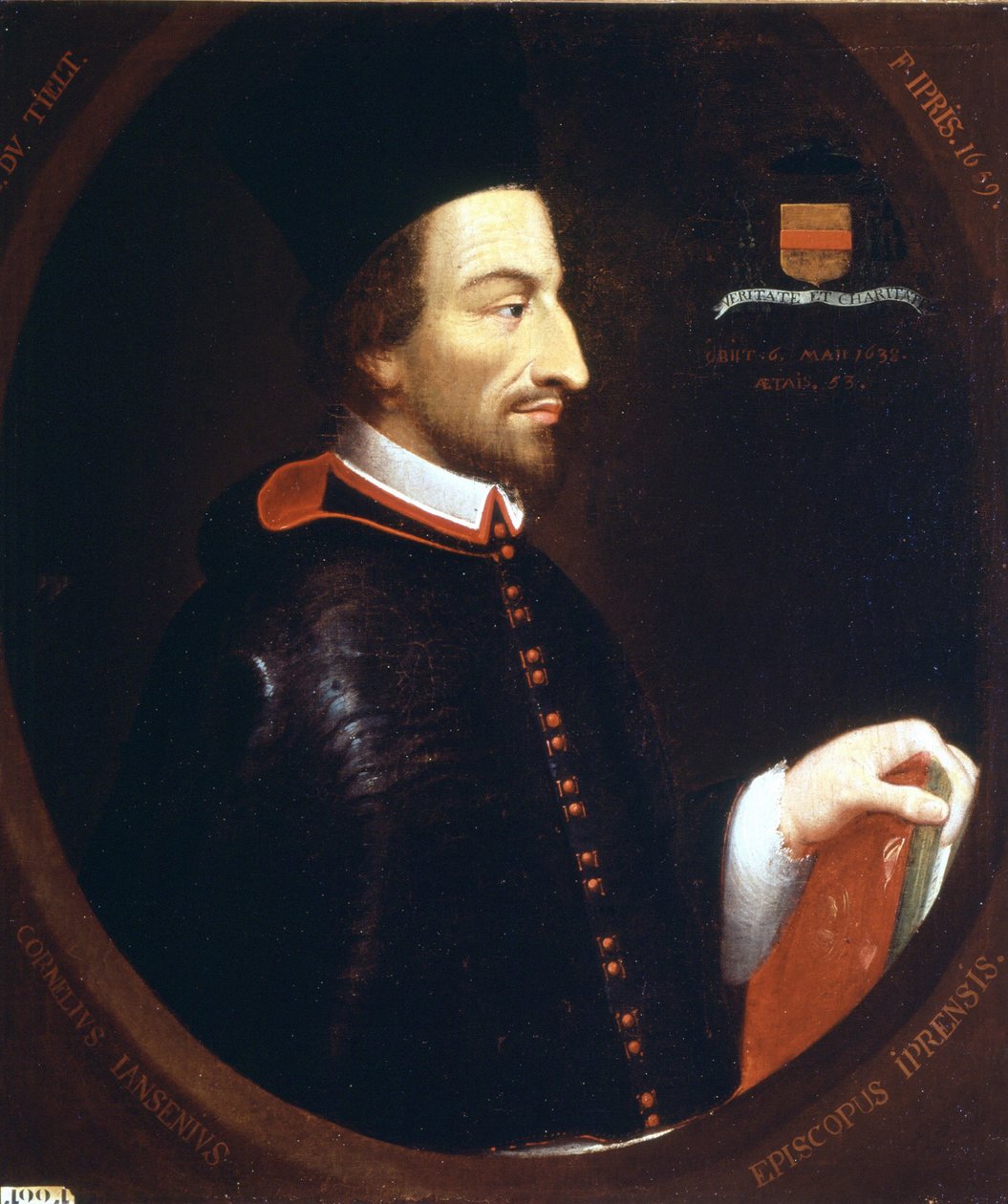 Porträtt av Jansénius (1585 - 1638) av F. Ipris 1659. av Louis Dutielt