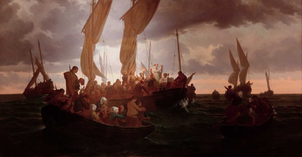gjorde mässa till sjöss 1793 av Louis Duveau
