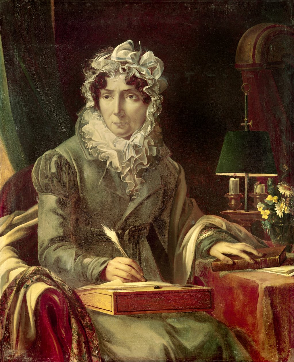Madame de Genlis - "" Porträtt av Stephanie Felicite Ducrest (från Crest of Saint Aubin), grevinnan av Genlis (1746-1830) Maitress av Philippe Egalite (Louis Philippe II Joseph Duke of Orleans) av Louis Edouard Rioult