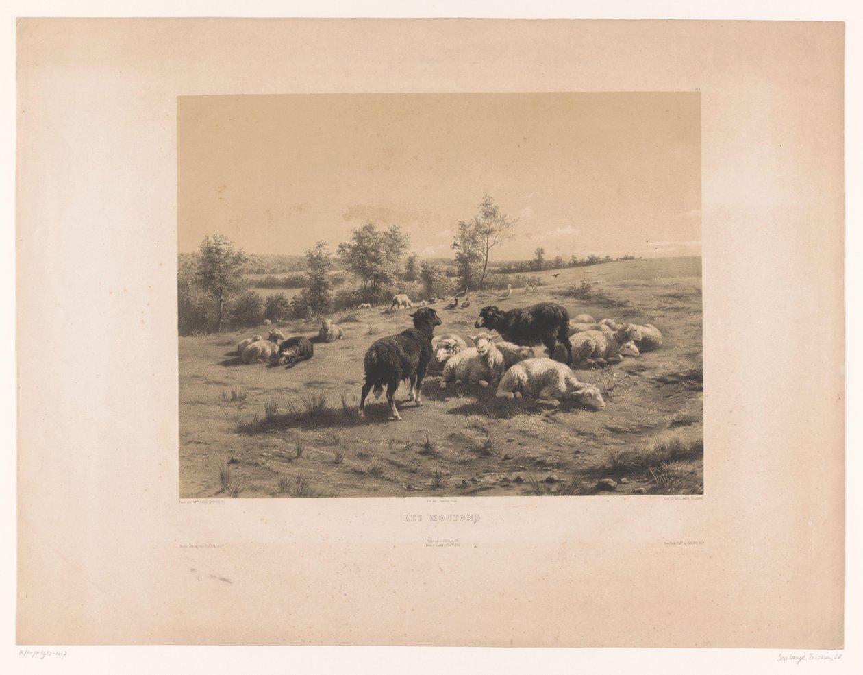 Får på en äng Les Moutons (titel på objekt) av Louis Emmanuel Soulange Teissier