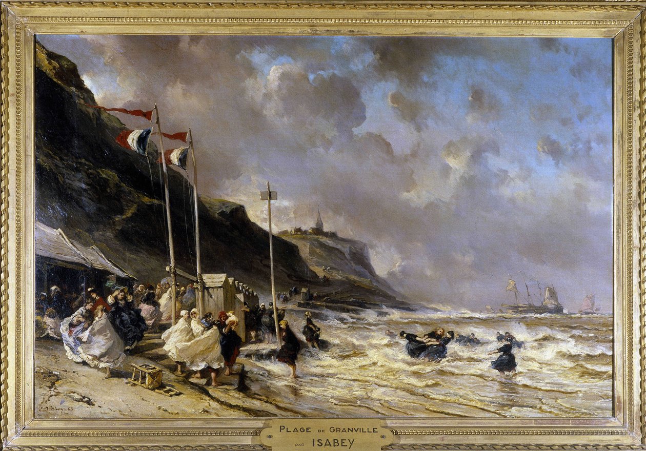 Granville Beach - Oil on Canvas, av Eugene Louis Gabriel Isabey (1803-1886) av Louis Eugene Gabriel Isabey