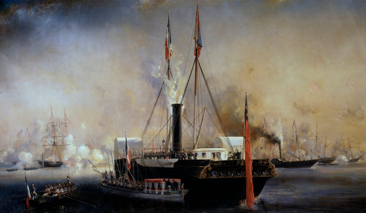 Kung Louis Philippe I och fransmännens drottning möter drottning Victoria och prins Albert som anlände till Treporten den 2 september av Louis Eugene Gabriel Isabey