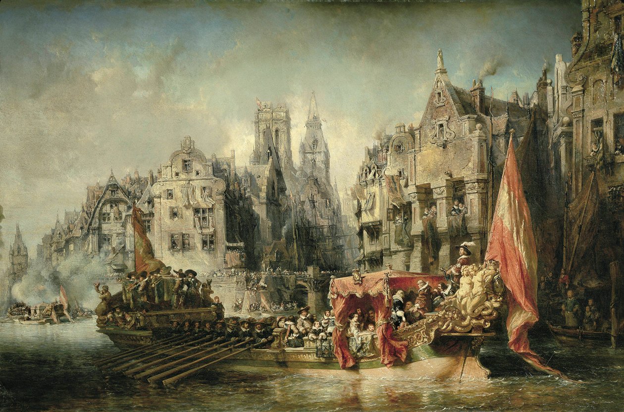Ankomsten av Ferdinand Alvare de Tolede (Fernando Alvarez de Toledo), hertig av Alba och guvernör i Nederländerna under Karl V:s (V) regerande anlände till Rotterdam 1567. Målning av Eugene Isabey (1803-1886). 1844. Paris. Orsay Museum av Louis Eugene Gabriel Isabey