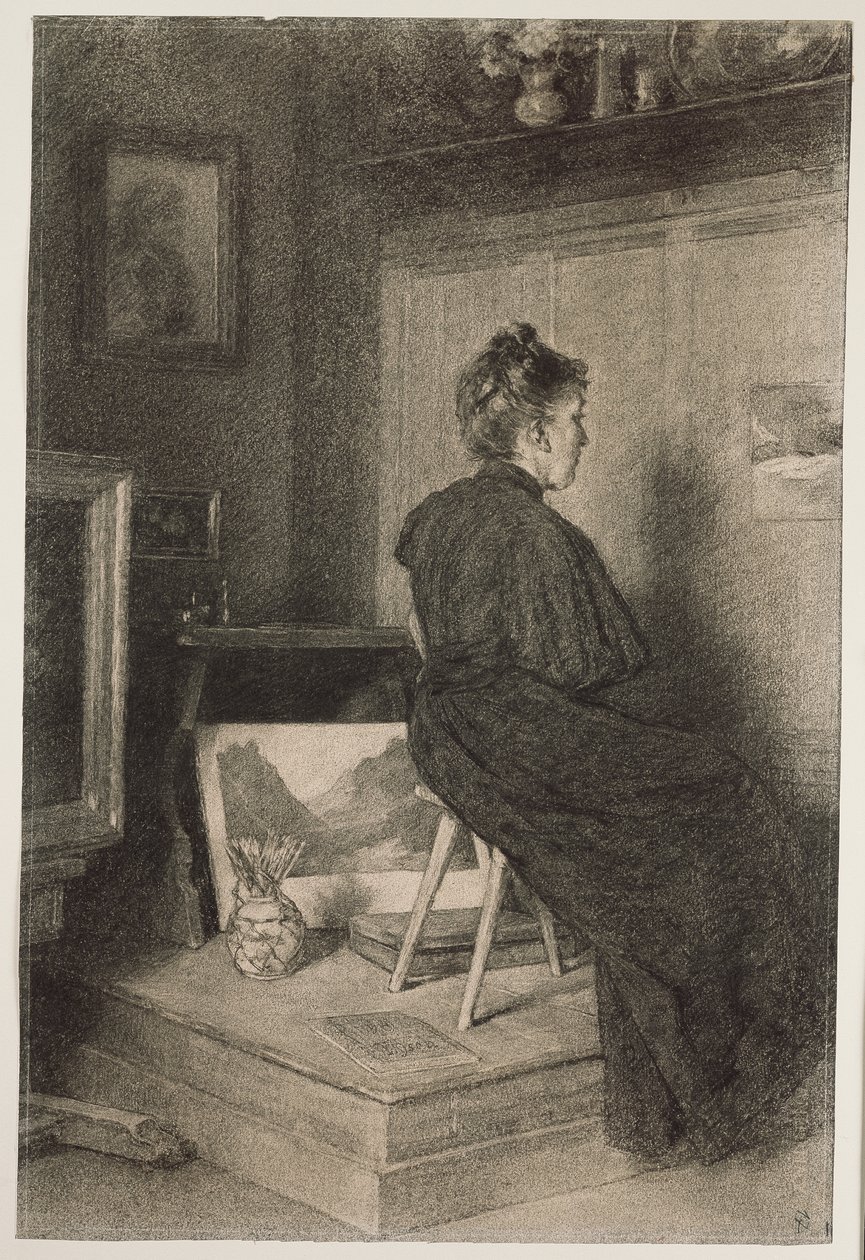 Mary Eysen i ateljén i Villa Holstein i Meran-Obermais av Louis Eysen