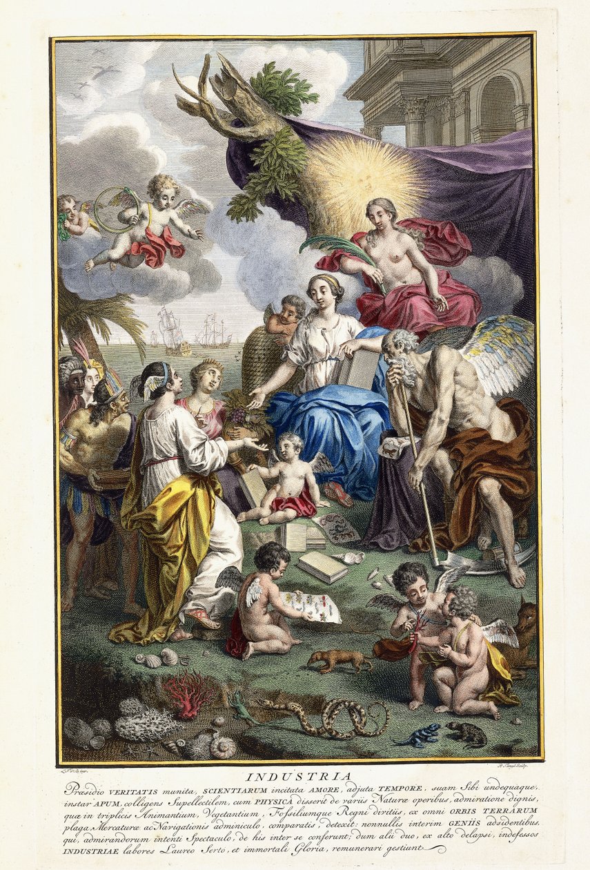 Industry, Frontispice från "The Most Accurate Description of the Natural Treasures", 1734-1765 av Louis Fabricius Dubourg