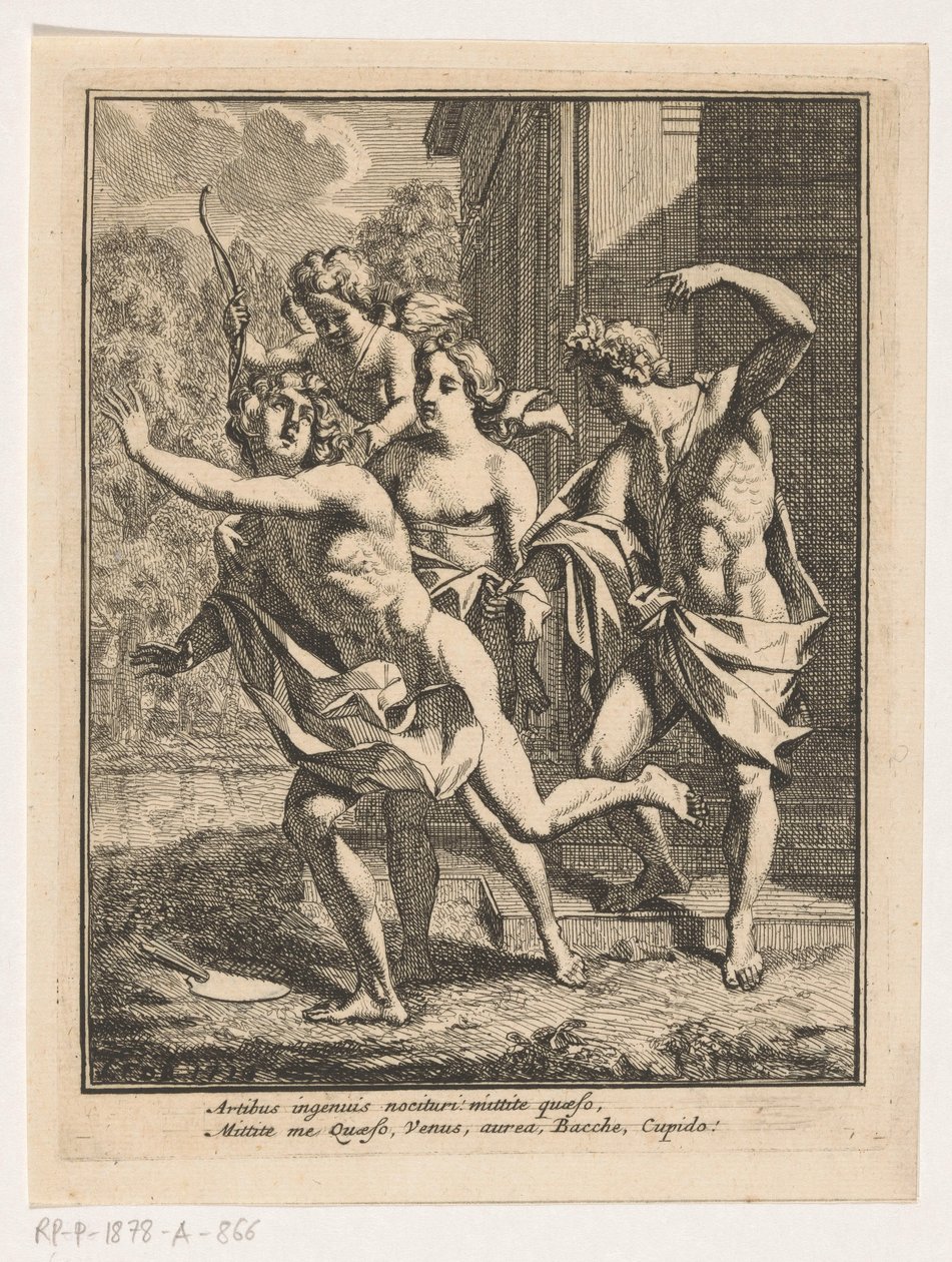 En ung man flyr från Bacchus, Venus och Amor av Louis Fabritius Dubourg