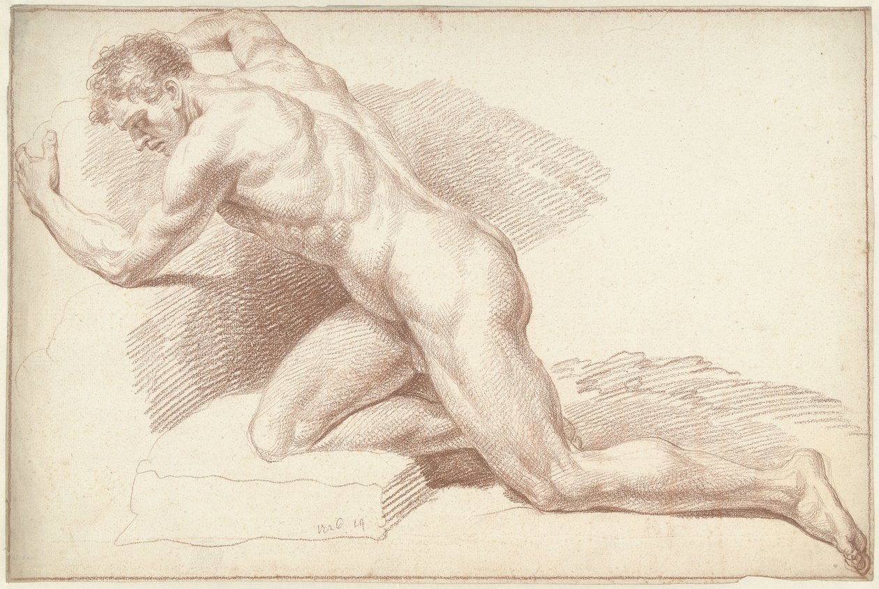 Man naken, knästående, vänd åt vänster av Louis Fabritius Dubourg