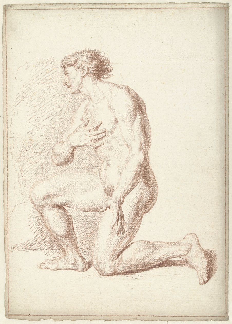 Man naken, knästående, vänd åt vänster av Louis Fabritius Dubourg