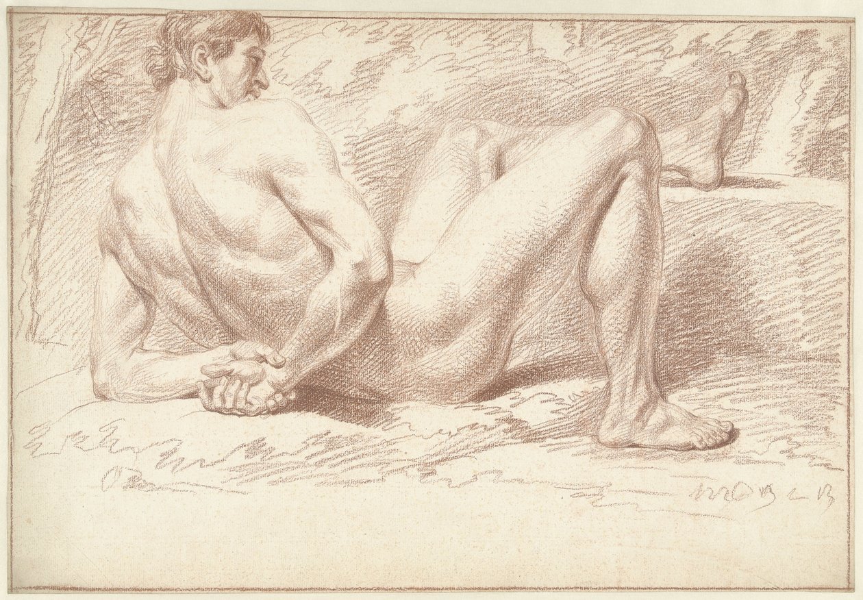 Man naken, liggande, armar bakom ryggen av Louis Fabritius Dubourg