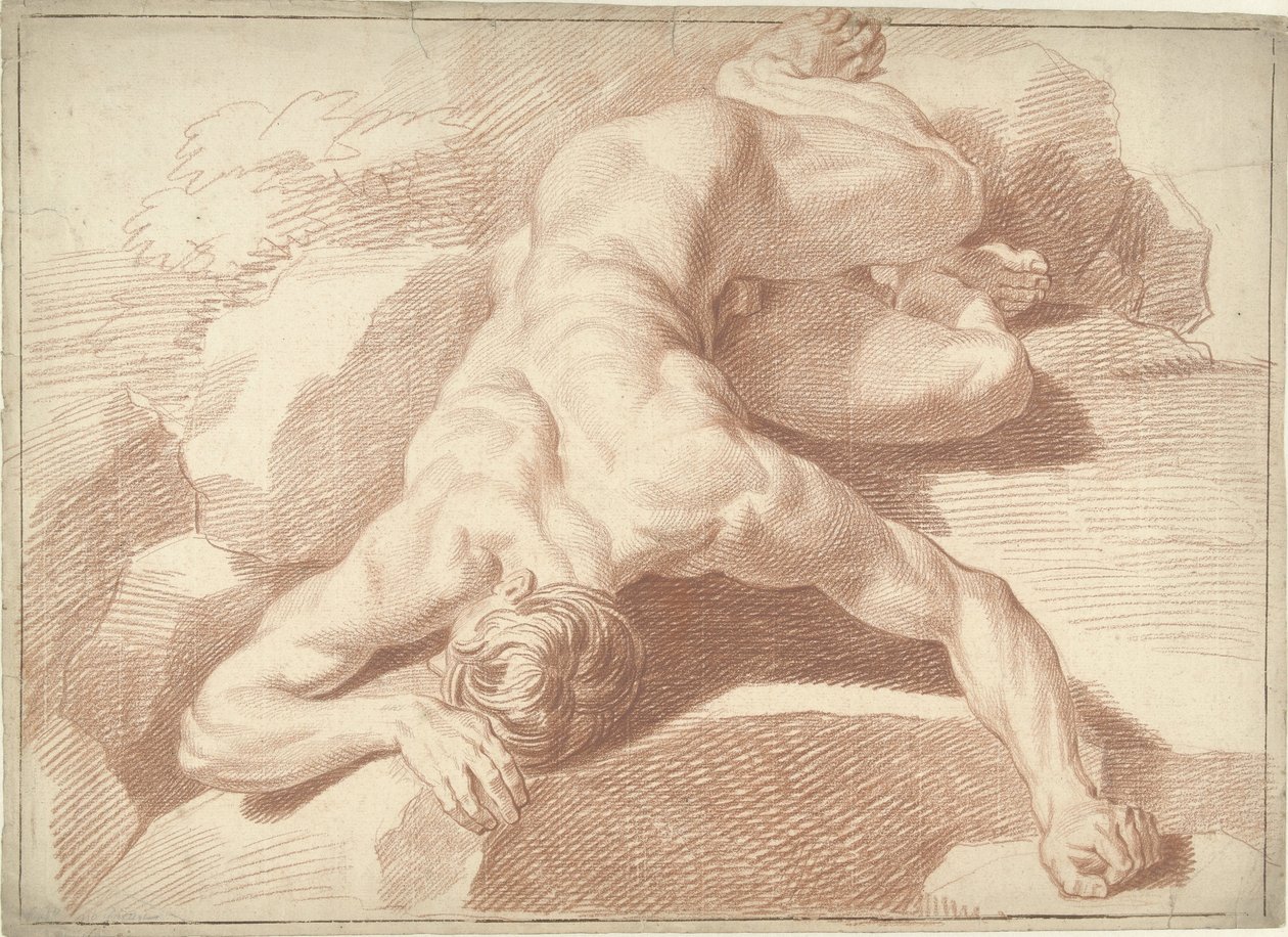 Man naken, Liggande på mage, förkortad av Louis Fabritius Dubourg