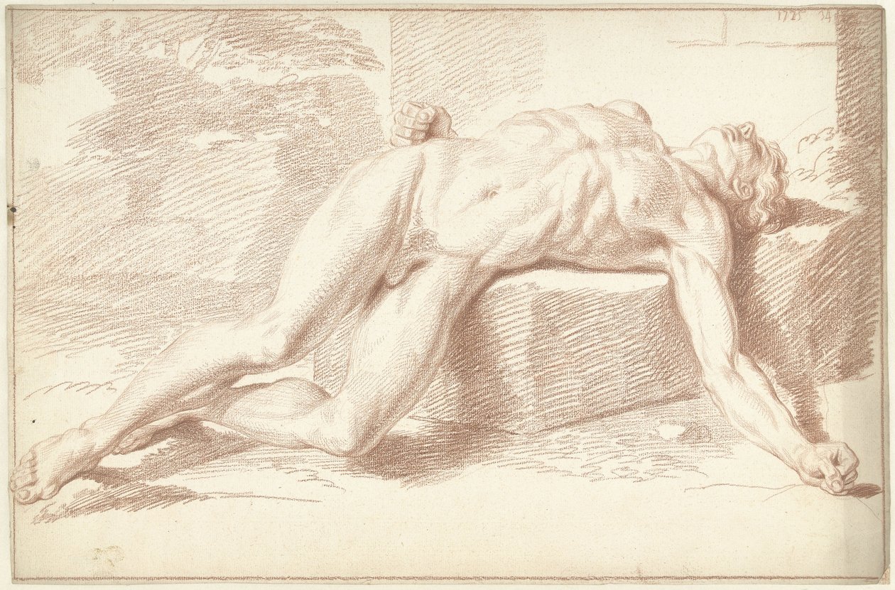 Man naken, liggande på rygg av Louis Fabritius Dubourg