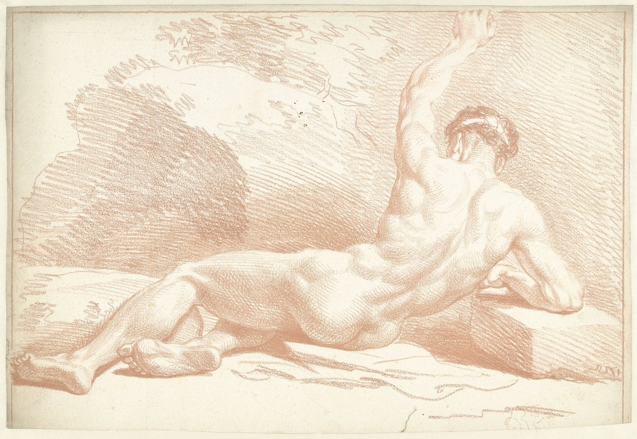 Man naken, liggande, sedd bakifrån av Louis Fabritius Dubourg