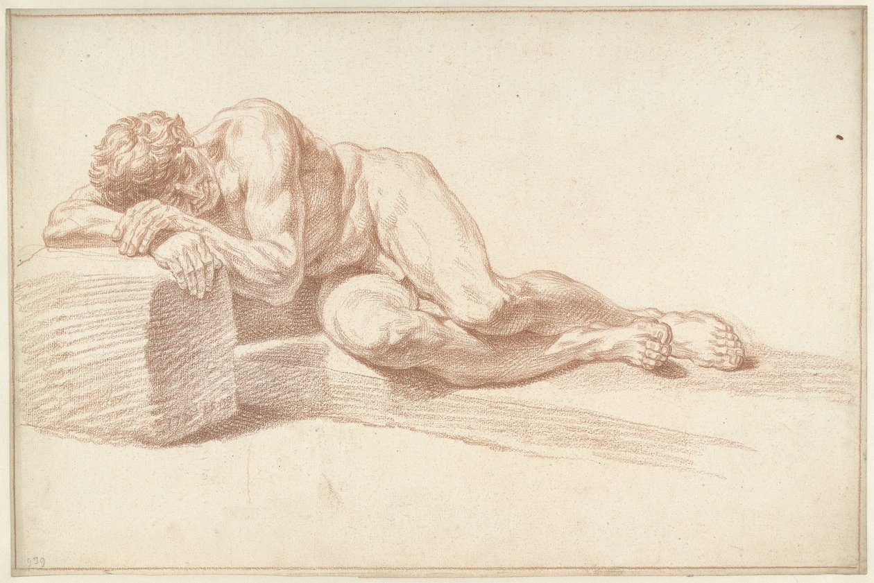 Naken man, liggande på sidan, vänd åt vänster av Louis Fabritius Dubourg