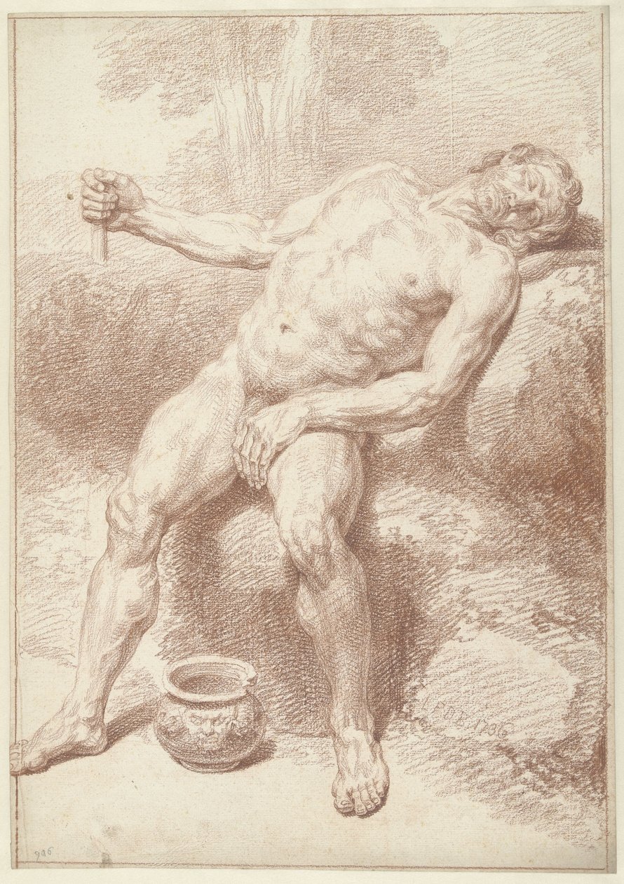 Man naken, sittande, liggande av Louis Fabritius Dubourg