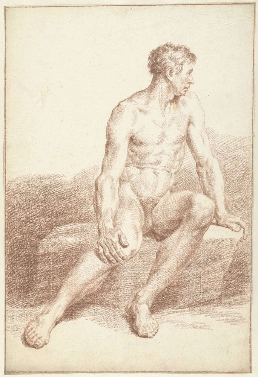 Man naken, sittande, vänd åt höger av Louis Fabritius Dubourg