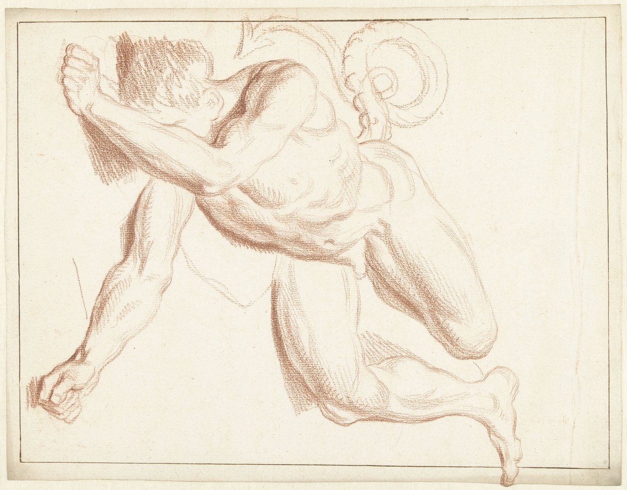 Studie av en manlig naken, liggande på sidan av Louis Fabritius Dubourg