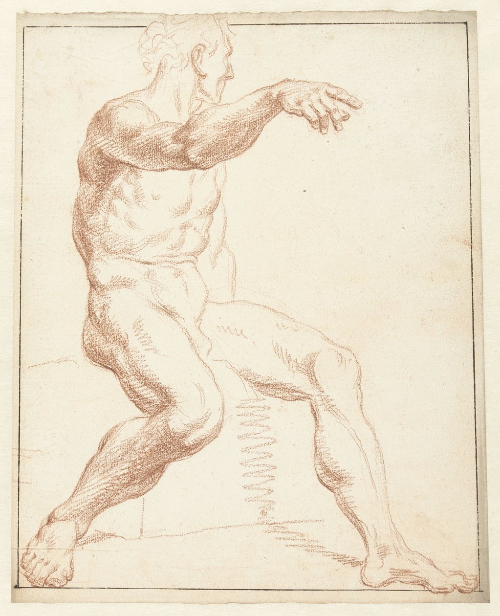 Studie av en sittande man naken, pekar med höger arm av Louis Fabritius Dubourg