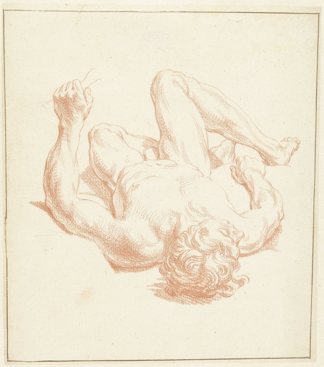 Studie av en manlig naken, liggande på rygg, i förkortad form av Louis Fabritius Dubourg
