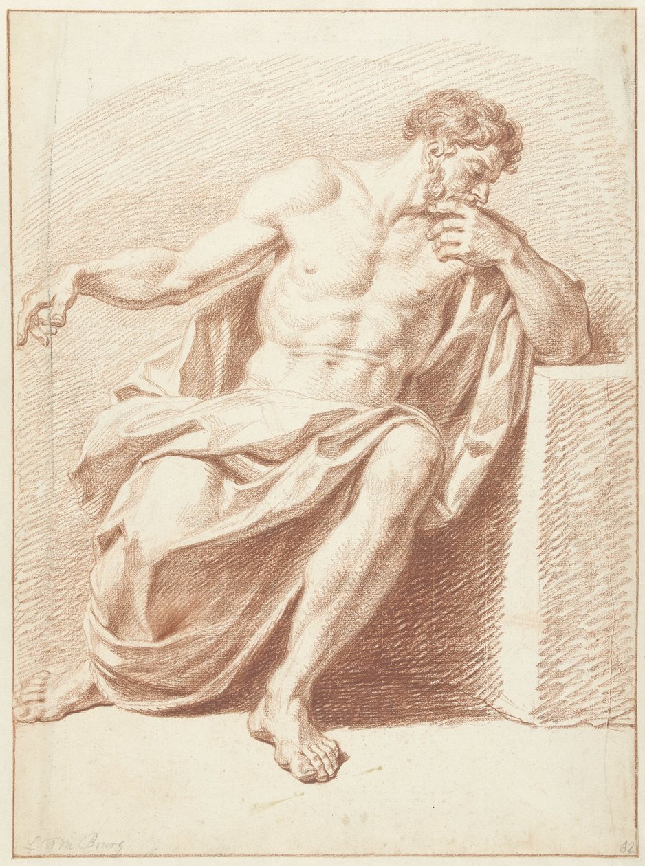 Studie av en sittande man med vikta draperier av Louis Fabritius Dubourg