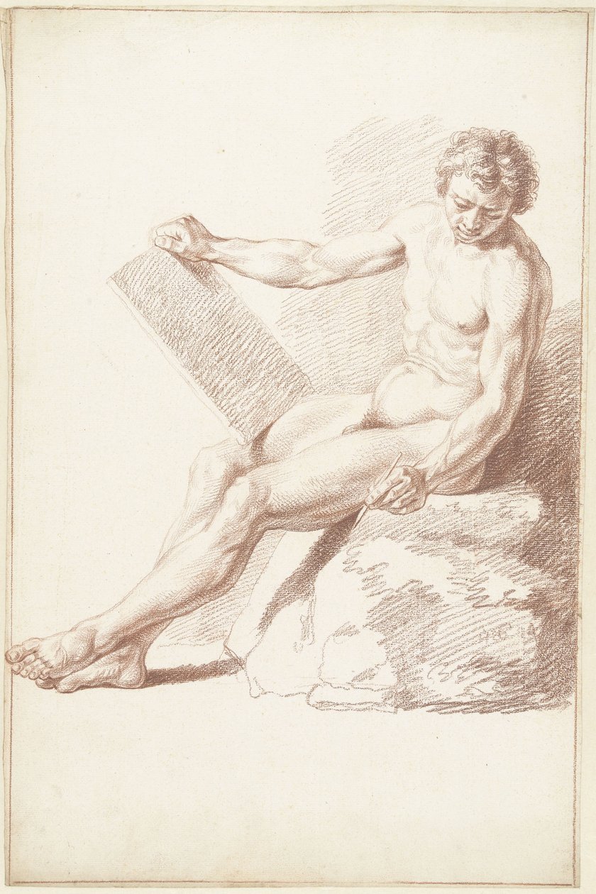Sitter akademi naken, som tecknare av Louis Fabritius Dubourg